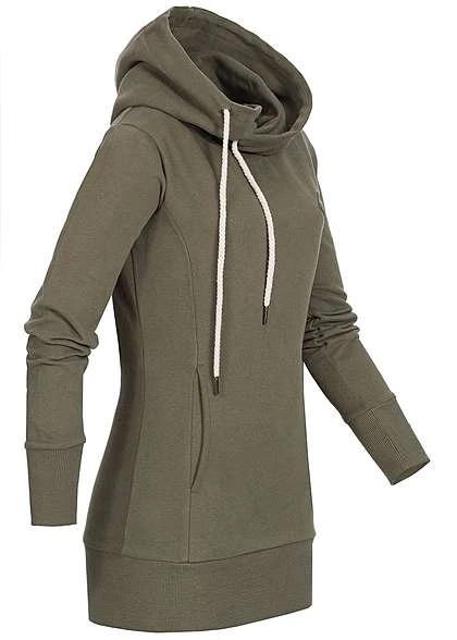 Urban Classics Damen Hoodie Mit überlappender Kapuze Und 2-Pockets Oliv Grün 5 Urban Classics Damen Hoodie Mit überlappender Kapuze Und 2-Pockets Oliv Grün – Bild 3