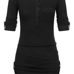 Urban Classics Damen Turn-Up Longsleeve Mit Knopfleiste U. Brusttasche Gerippt Schwarz