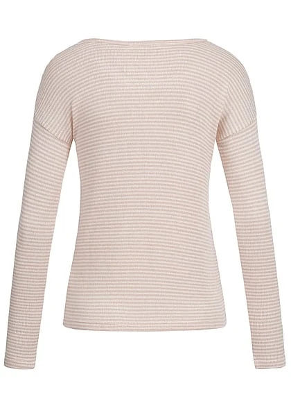 Aiki Damen Strickpullover Longsleeve Streifen Muster Kleine Brusttasche Rosa Weiss 4 Aiki Damen Strickpullover Longsleeve Streifen Muster Kleine Brusttasche Rosa Weiss – Bild 2