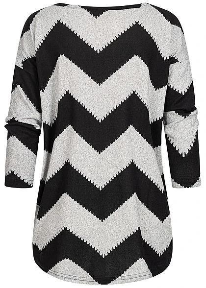 ONLY Damen NOOS 4/5 Arm Shirt Zick-Zack Muster Vokuhila Hell Grau Melange Schwarz 5 ONLY Damen NOOS 4/5 Arm Shirt Zick-Zack Muster Vokuhila Hell Grau Melange Schwarz – Bild 3