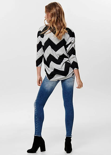 ONLY Damen NOOS 4/5 Arm Shirt Zick-Zack Muster Vokuhila Hell Grau Melange Schwarz 6 ONLY Damen NOOS 4/5 Arm Shirt Zick-Zack Muster Vokuhila Hell Grau Melange Schwarz – Bild 4