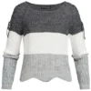 Styleboom Fashion Damen Strickpullover Colorblock Schnüre Am Ärmel Dunkel Grau -Vero Moda Verkaufsgeschäft 18088047