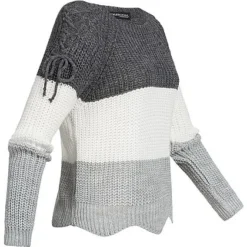 Styleboom Fashion Damen Strickpullover Colorblock Schnüre Am Ärmel Dunkel Grau -Vero Moda Verkaufsgeschäft 18088047 1