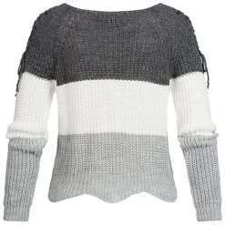 Styleboom Fashion Damen Strickpullover Colorblock Schnüre Am Ärmel Dunkel Grau -Vero Moda Verkaufsgeschäft 18088047 2