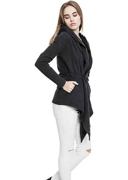Urban Classics Damen Sweat Cardigan Mit Kapuze Und Bindedetail Schwarz 3 Urban Classics Damen Sweat Cardigan Mit Kapuze Und Bindedetail Schwarz