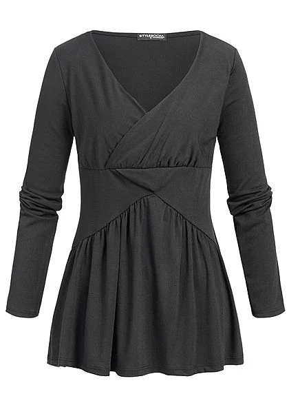 Styleboom Fashion Damen Wrapped Shirt Schwarz 3 Styleboom Fashion Damen Wrapped Shirt Schwarz