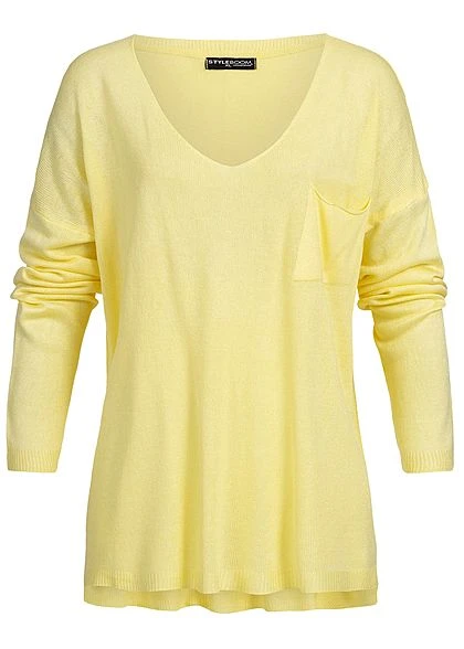Styleboom Fashion Damen Basic Longshirt Pocket Gelb 3 Styleboom Fashion Damen Basic Longshirt Pocket Gelb