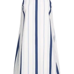 Styleboom Fashion Damen Striped A-Line Choker Dress Weiss Navy Blau