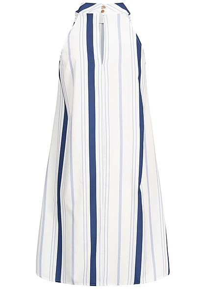 Styleboom Fashion Damen Striped A-Line Choker Dress Weiss Navy Blau 5 Styleboom Fashion Damen Striped A-Line Choker Dress Weiss Navy Blau – Bild 3