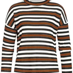 Zabaione Damen High-Neck Oversized Longsleeve Streifen Muster Adobe Braun
