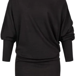 Cloud5ive Damen Shirt One-Shoulder Fledermausarm Schwarz