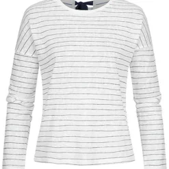 ONLY Damen Longsleeve Streifen Muster Schleife Rückseite Cloud Dancer Weiss Blau