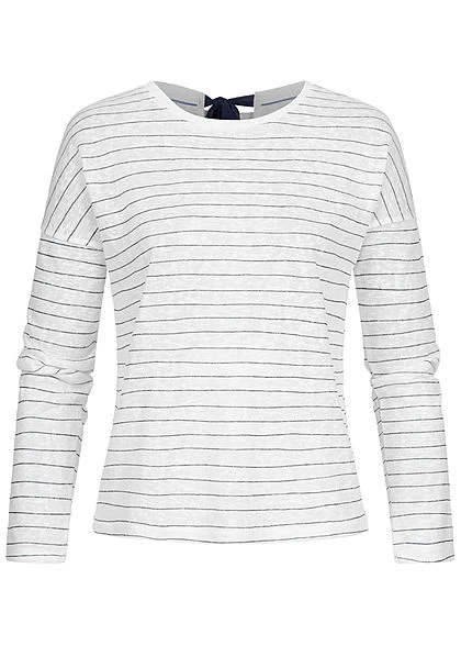 ONLY Damen Longsleeve Streifen Muster Schleife Rückseite Cloud Dancer Weiss Blau 3 ONLY Damen Longsleeve Streifen Muster Schleife Rückseite Cloud Dancer Weiss Blau