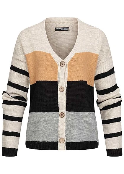 Styleboom Fashion Damen Colorblock Strickjacke Streifen Muster Multicolor 3 Styleboom Fashion Damen Colorblock Strickjacke Streifen Muster Multicolor