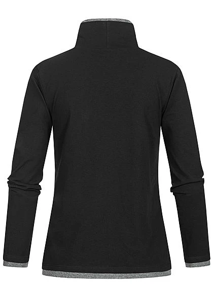 Styleboom Fashion Damen Rollkragen Longsleeve 2in1 Optik Brusttasche Schwarz Grau 5 Styleboom Fashion Damen Rollkragen Longsleeve 2in1 Optik Brusttasche Schwarz Grau – Bild 3