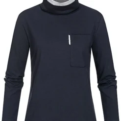 Styleboom Fashion Damen Rollkragen Longsleeve 2in1 Optik Brusttasche Navy Blau