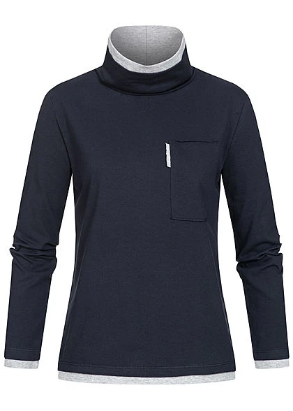 Styleboom Fashion Damen Rollkragen Longsleeve 2in1 Optik Brusttasche Navy Blau 3 Styleboom Fashion Damen Rollkragen Longsleeve 2in1 Optik Brusttasche Navy Blau