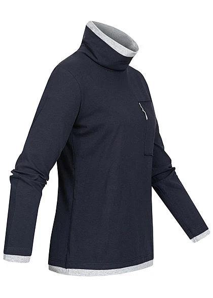 Styleboom Fashion Damen Rollkragen Longsleeve 2in1 Optik Brusttasche Navy Blau 4 Styleboom Fashion Damen Rollkragen Longsleeve 2in1 Optik Brusttasche Navy Blau – Bild 2