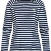TOM TAILOR Damen Longsleeve Streifen Muster Sun Shine Stitch Navy Blau Weiss