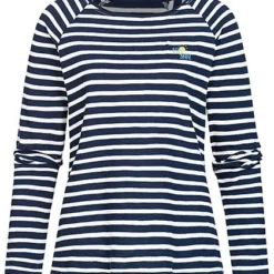 TOM TAILOR Damen Longsleeve Streifen Muster Sun Shine Stitch Navy Blau Weiss