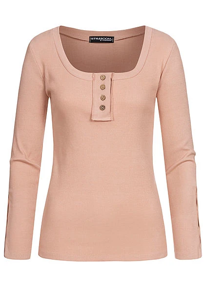Styleboom Fashion Damen Ribbed Longsleeve Knopfleiste Old Rosa 4 Styleboom Fashion Damen Ribbed Longsleeve Knopfleiste Old Rosa – Bild 2