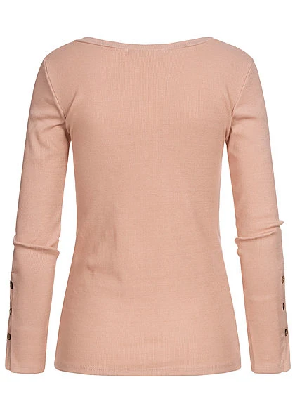 Styleboom Fashion Damen Ribbed Longsleeve Knopfleiste Old Rosa 6 Styleboom Fashion Damen Ribbed Longsleeve Knopfleiste Old Rosa – Bild 4