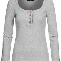 Styleboom Fashion Damen Ribbed Longsleeve Knopfleiste Hell Grau 7 Styleboom Fashion Damen Ribbed Longsleeve Knopfleiste Hell Grau -Vero Moda Verkaufsgeschäft 20026197 1