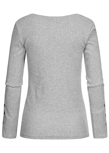 Styleboom Fashion Damen Ribbed Longsleeve Knopfleiste Hell Grau 6 Styleboom Fashion Damen Ribbed Longsleeve Knopfleiste Hell Grau – Bild 4