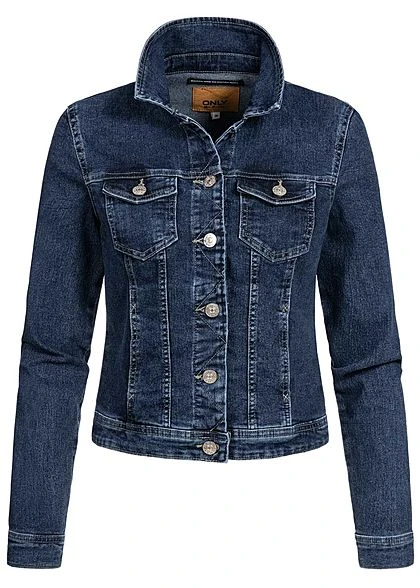 ONLY Damen Jeans Jacke 4-Pockets Knopfleiste Medium Dunkel Blau 3 ONLY Damen Jeans Jacke 4-Pockets Knopfleiste Medium Dunkel Blau
