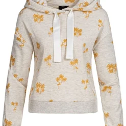 ONLY Damen Hoodie Tropical Print Oatmeal Golden Spice Melange Grau Gelb