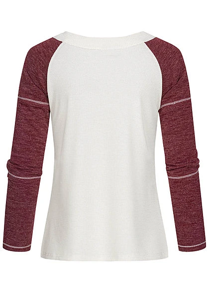 Styleboom Fashion Damen 2-Tone Struktur Longsleeve Schnürausschnitt Weiss Rot 4 Styleboom Fashion Damen 2-Tone Struktur Longsleeve Schnürausschnitt Weiss Rot – Bild 2