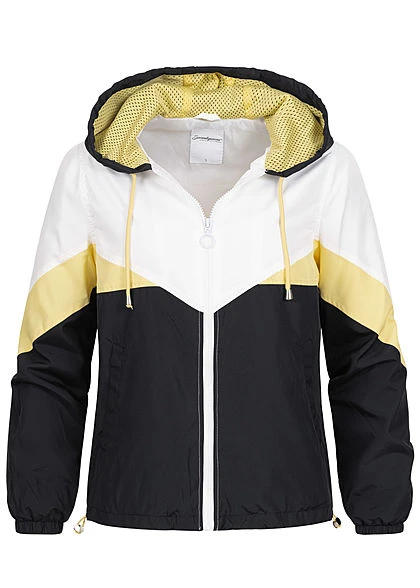 Seventyseven Lifestyle Damen Colorblock Windjacke Kapuze 2-Pockets Gelb Schwarz Weiss 3 Seventyseven Lifestyle Damen Colorblock Windjacke Kapuze 2-Pockets Gelb Schwarz Weiss