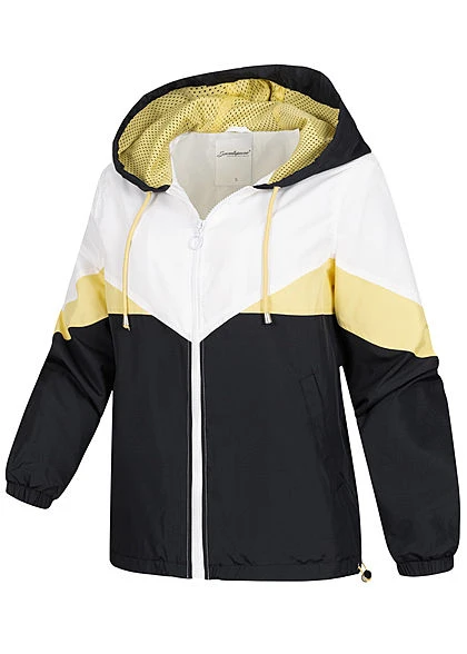 Seventyseven Lifestyle Damen Colorblock Windjacke Kapuze 2-Pockets Gelb Schwarz Weiss 5 Seventyseven Lifestyle Damen Colorblock Windjacke Kapuze 2-Pockets Gelb Schwarz Weiss – Bild 3