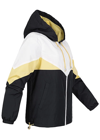 Seventyseven Lifestyle Damen Colorblock Windjacke Kapuze 2-Pockets Gelb Schwarz Weiss 6 Seventyseven Lifestyle Damen Colorblock Windjacke Kapuze 2-Pockets Gelb Schwarz Weiss – Bild 4
