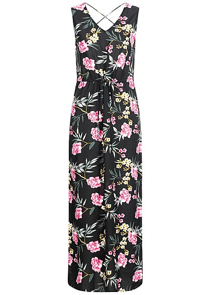 Vero Moda Damen V-Neck Maxi Kleid Schlitz Seitlich Tropical Print Schwarz Mc 3 Vero Moda Damen V-Neck Maxi Kleid Schlitz Seitlich Tropical Print Schwarz Mc