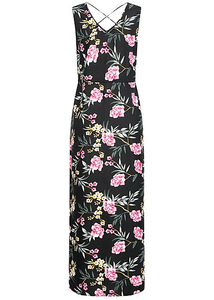Vero Moda Damen V-Neck Maxi Kleid Schlitz Seitlich Tropical Print Schwarz Mc 5 Vero Moda Damen V-Neck Maxi Kleid Schlitz Seitlich Tropical Print Schwarz Mc – Bild 3