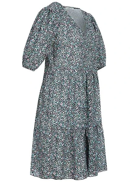 Hailys Damen 1/2-Arm V-Neck Puffer Kleid Blumen Muster Schwarz Multicolor 4 Hailys Damen 1/2-Arm V-Neck Puffer Kleid Blumen Muster Schwarz Multicolor – Bild 2