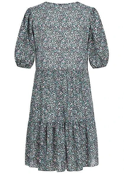 Hailys Damen 1/2-Arm V-Neck Puffer Kleid Blumen Muster Schwarz Multicolor 5 Hailys Damen 1/2-Arm V-Neck Puffer Kleid Blumen Muster Schwarz Multicolor – Bild 3