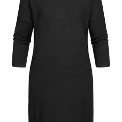 Vero Moda Damen NOOS 7/8 Arm Struktur Strickkleid Zipper Lochmuster Schwarz