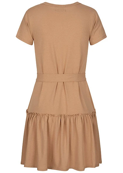 Fresh Lemons Damen V-Neck Mini Puffer Kleid Bindegürtel Inkl. Camel Beige Braun 5 Fresh Lemons Damen V-Neck Mini Puffer Kleid Bindegürtel Inkl. Camel Beige Braun – Bild 3