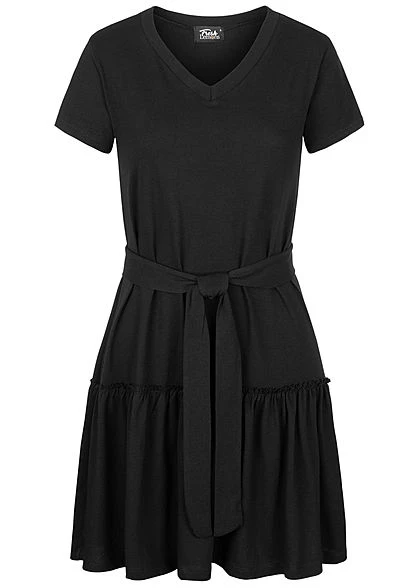Fresh Lemons Damen V-Neck Mini Puffer Kleid Bindegürtel Inkl. Schwarz 3 Fresh Lemons Damen V-Neck Mini Puffer Kleid Bindegürtel Inkl. Schwarz