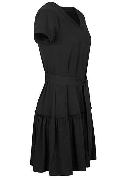 Fresh Lemons Damen V-Neck Mini Puffer Kleid Bindegürtel Inkl. Schwarz 4 Fresh Lemons Damen V-Neck Mini Puffer Kleid Bindegürtel Inkl. Schwarz – Bild 2