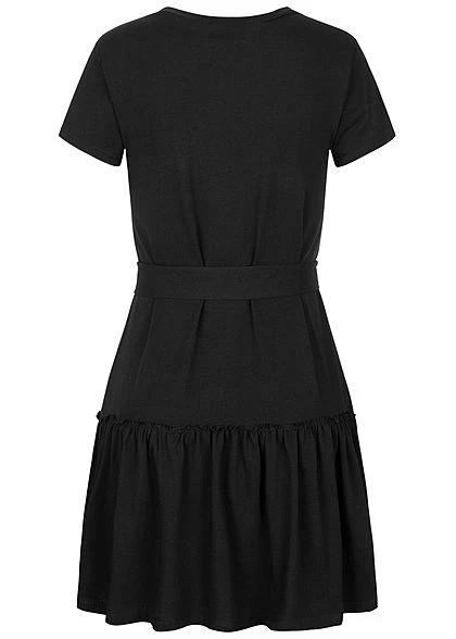 Fresh Lemons Damen V-Neck Mini Puffer Kleid Bindegürtel Inkl. Schwarz 5 Fresh Lemons Damen V-Neck Mini Puffer Kleid Bindegürtel Inkl. Schwarz – Bild 3