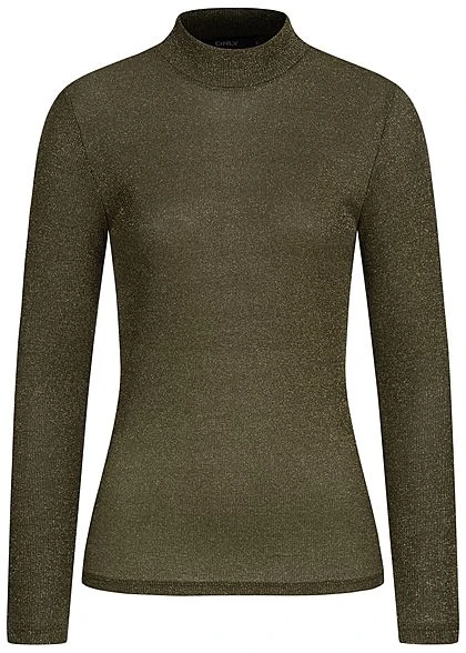 ONLY Damen NOOS High-Neck Lurex Longsleeve Ivy Oliv Grün Gold 3 ONLY Damen NOOS High-Neck Lurex Longsleeve Ivy Oliv Grün Gold
