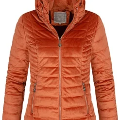 Zabaione Damen Steppjacke Kunstleder Velour Optik 2-Pockets Copper Braun