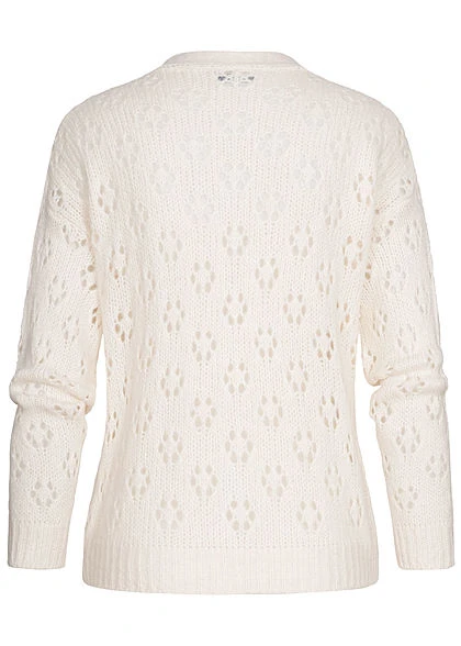 Hailys Damen V-Neck Lochstrick Cardigan Knopfleiste Cream Weiss 4 Hailys Damen V-Neck Lochstrick Cardigan Knopfleiste Cream Weiss – Bild 2