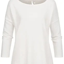 Tom Tailor Damen 3/4 Arm Ribbed Pullover Sweater Mit Schleife Hinten Off Weiss