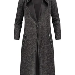 Cloud5ive Damen Longform Cardigan Mit 2-Zip-Pockets Schwarz