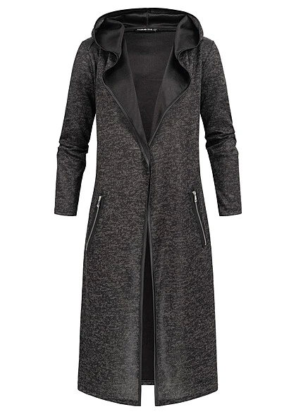 Cloud5ive Damen Longform Cardigan Mit 2-Zip-Pockets Schwarz 3 Cloud5ive Damen Longform Cardigan Mit 2-Zip-Pockets Schwarz