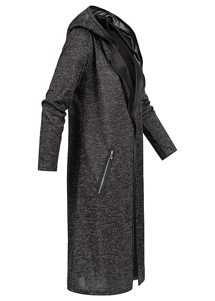 Cloud5ive Damen Longform Cardigan Mit 2-Zip-Pockets Schwarz 4 Cloud5ive Damen Longform Cardigan Mit 2-Zip-Pockets Schwarz – Bild 2